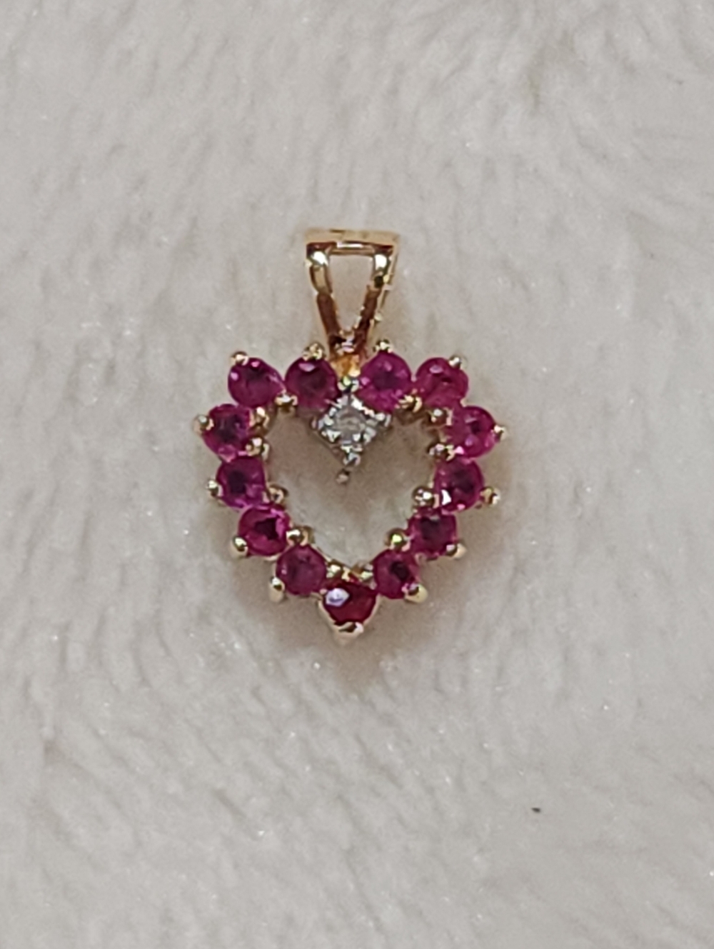 10KP Yellow Gold Ruby Sapphire & Diamond Reversible Heart Pendant , NWT - Picture 3 of 15